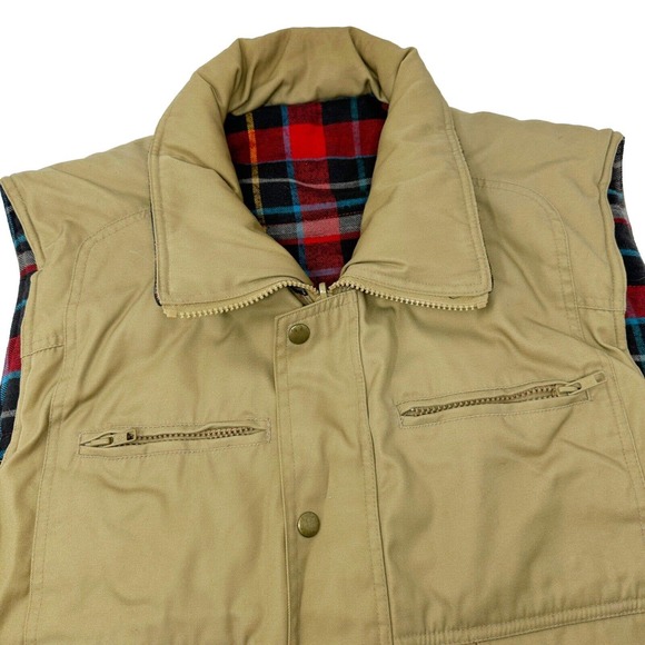 Vintage Mountain Crest Reversible Vest Brown Plaid Hunting Shooting‎ Large - Picture 2 of 10